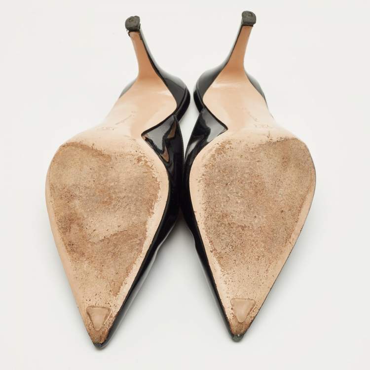 Pre Owned Gianvito Rossi Black Patent Plexi Mules Size 36