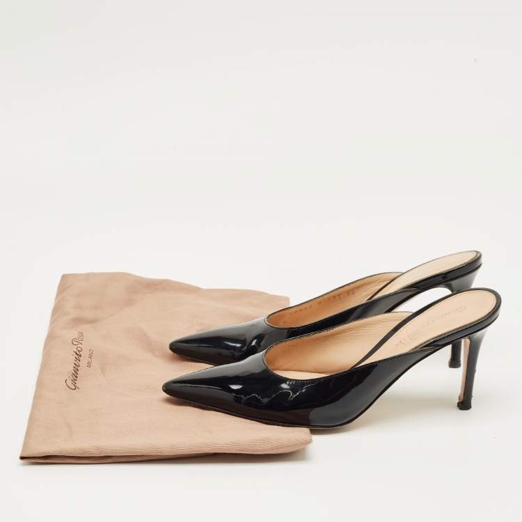 Pre Owned Gianvito Rossi Black Patent Plexi Mules Size 36