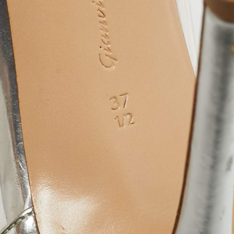 Pre Owned Gianvito Rossi Silver/Transparent  Leather and PVC Plexi Pumps Size 37.5