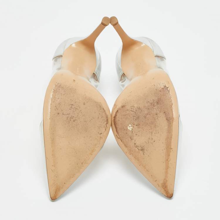 Pre Owned Gianvito Rossi Silver/Transparent  Leather and PVC Plexi Pumps Size 37.5