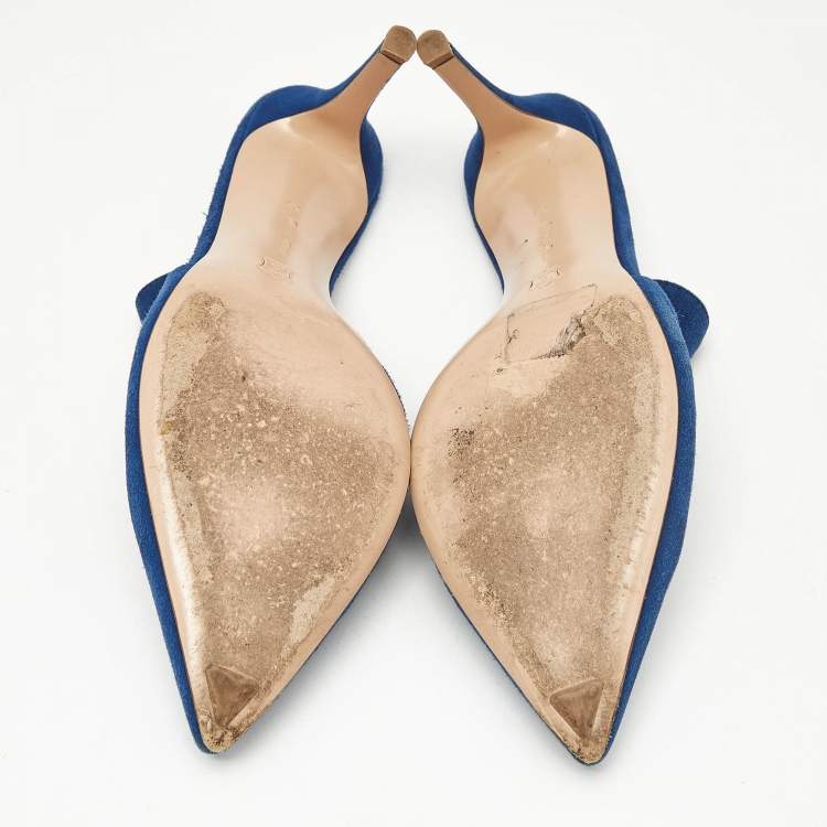 Pre Owned Gianvito Rossi Blue Suede Aramis Mules Size 36