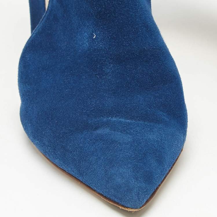 Pre Owned Gianvito Rossi Blue Suede Aramis Mules Size 36