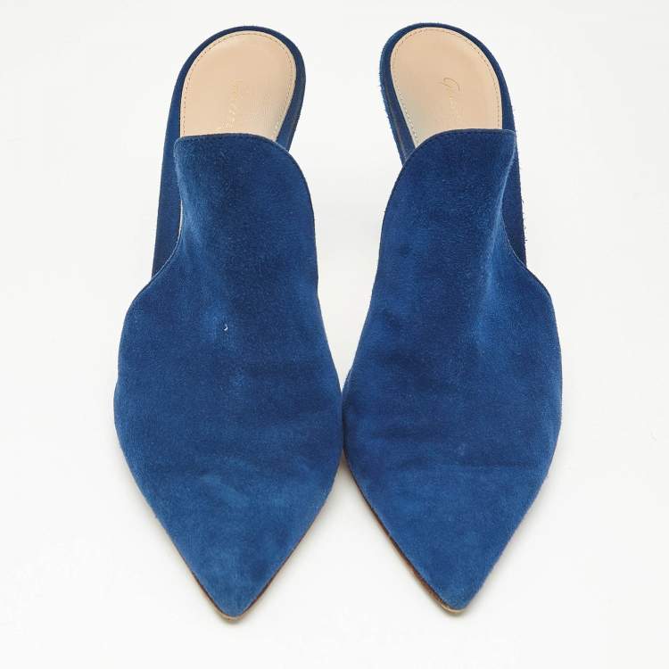 Pre Owned Gianvito Rossi Blue Suede Aramis Mules Size 36
