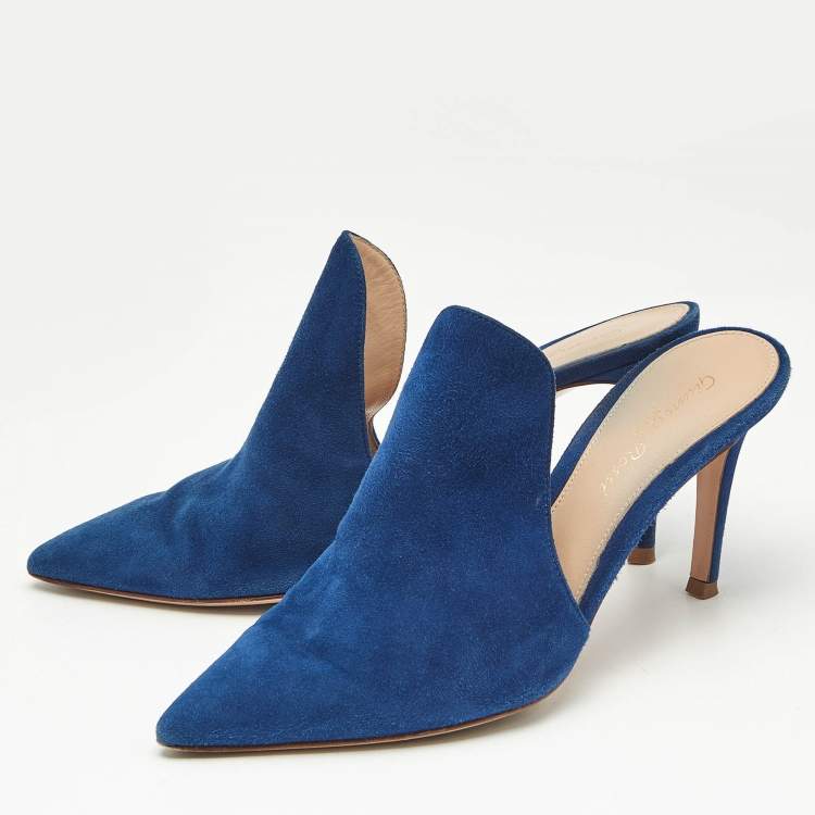 Pre Owned Gianvito Rossi Blue Suede Aramis Mules Size 36