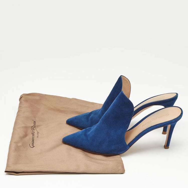 Pre Owned Gianvito Rossi Blue Suede Aramis Mules Size 36