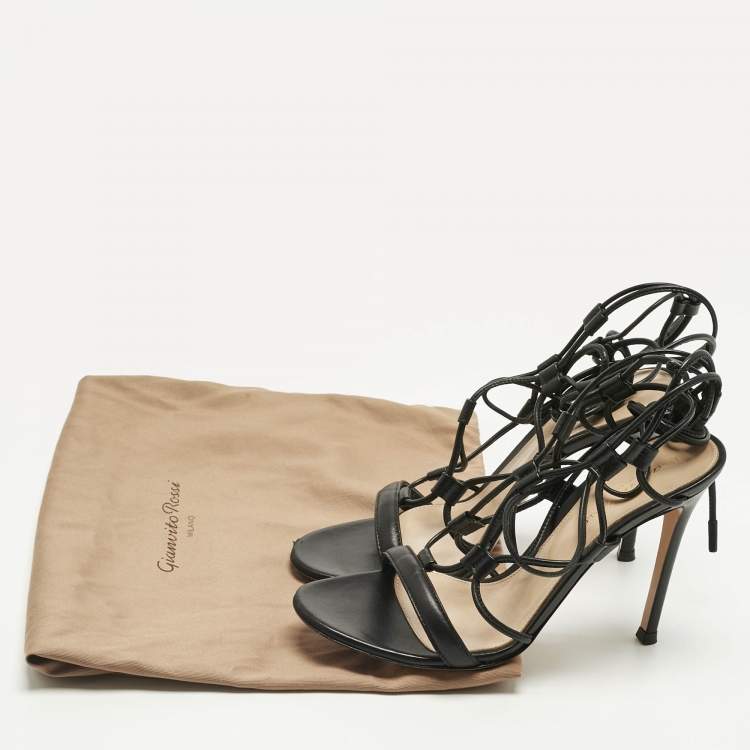 Pre Owned Gianvito Rossi Black Leather Giza Gladiator Flat Sandals Size 36