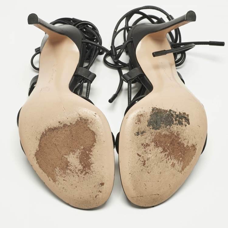 Pre Owned Gianvito Rossi Black Leather Giza Gladiator Flat Sandals Size 36