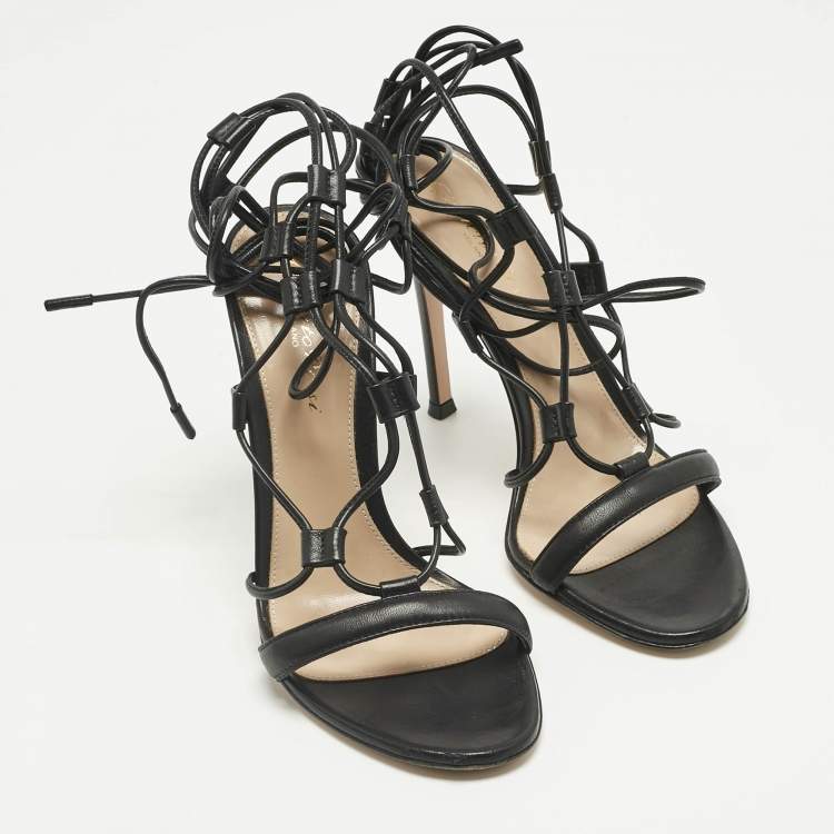 Pre Owned Gianvito Rossi Black Leather Giza Gladiator Flat Sandals Size 36
