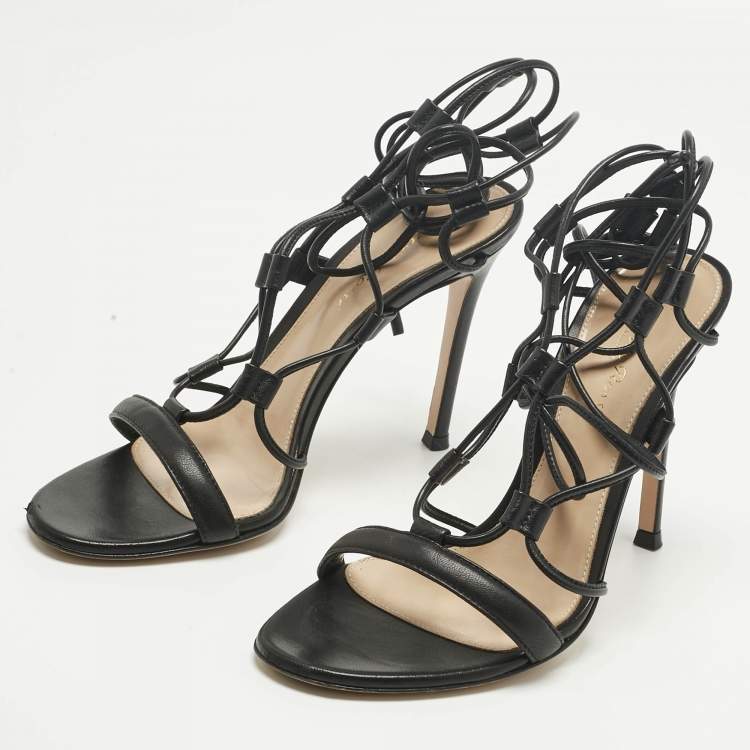 Pre Owned Gianvito Rossi Black Leather Giza Gladiator Flat Sandals Size 36