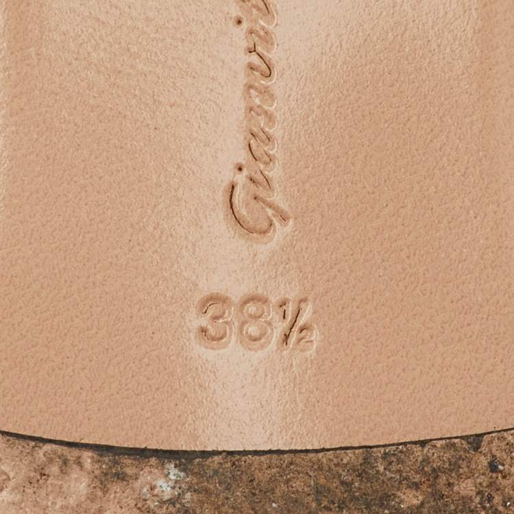 Pre Owned Gianvito Rossi Black/Brown PVC Animal Print Slingback Flats Size 38.5