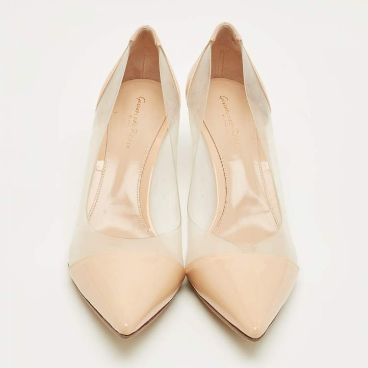 Pre Owned Gianvito Rossi Beige/Transparent Patent Leather and PVC Plexi Pumps Size 42
