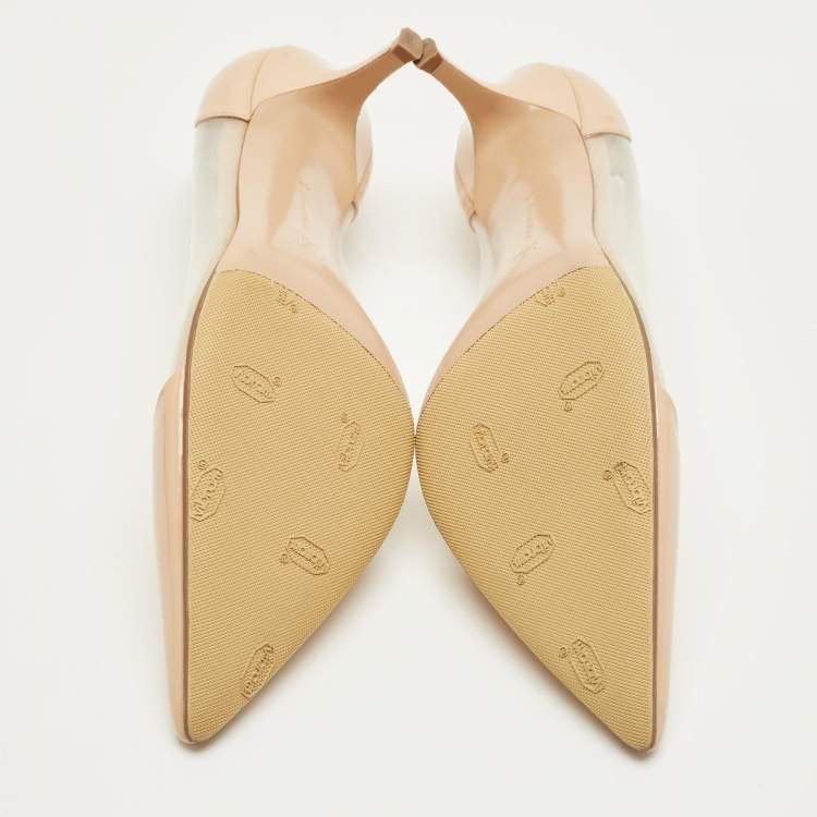 Pre Owned Gianvito Rossi Beige/Transparent Patent Leather and PVC Plexi Pumps Size 42