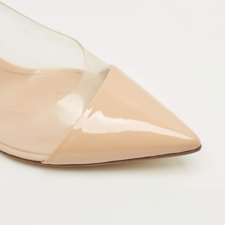 Pre Owned Gianvito Rossi Beige/Transparent Patent Leather and PVC Plexi Pumps Size 42