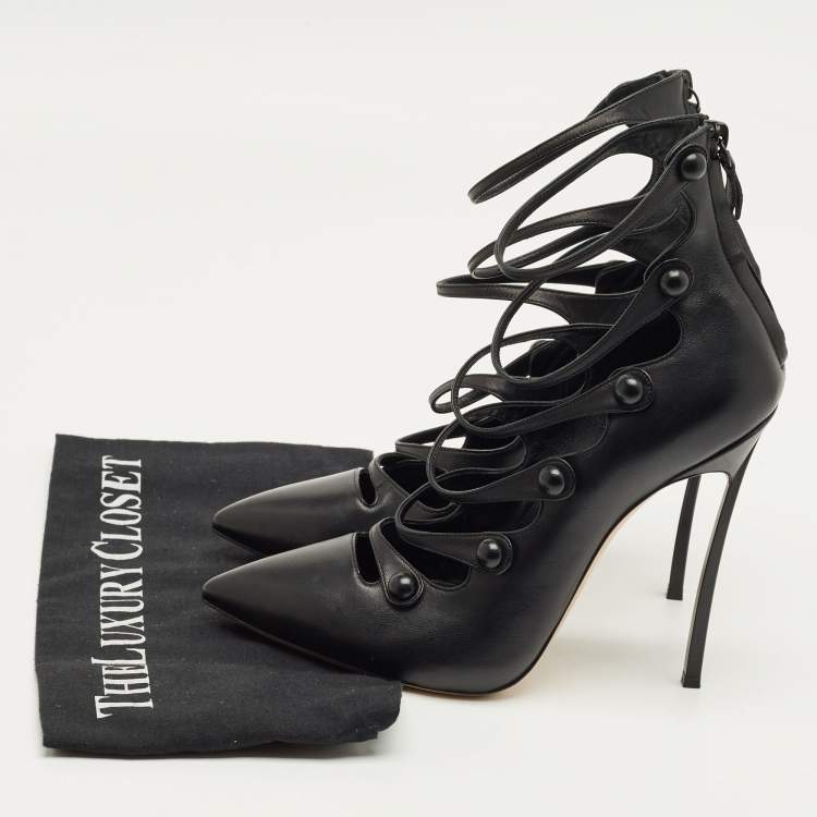 Pre Owned Gianvito Rossi Black Leather Strappy Pumps Size 38