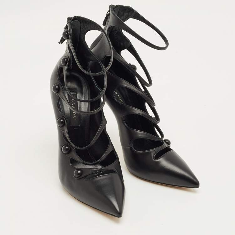 Pre Owned Gianvito Rossi Black Leather Strappy Pumps Size 38