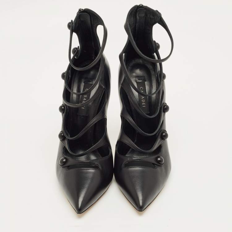 Pre Owned Gianvito Rossi Black Leather Strappy Pumps Size 38