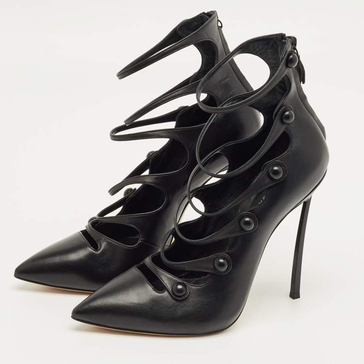 Pre Owned Gianvito Rossi Black Leather Strappy Pumps Size 38