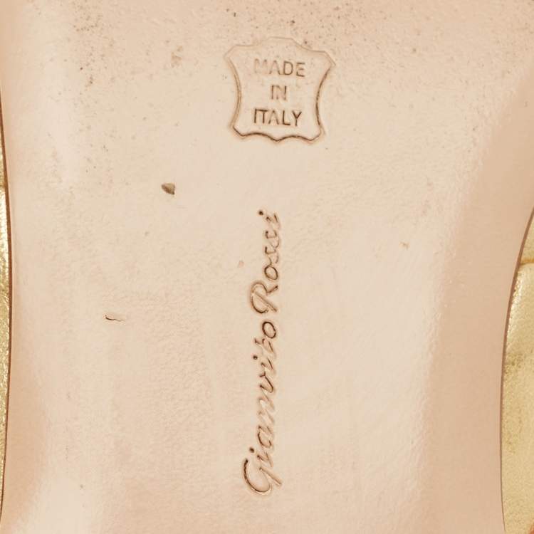 Pre Owned Gianvito Rossi Gold Leather Flat Slide Size 36