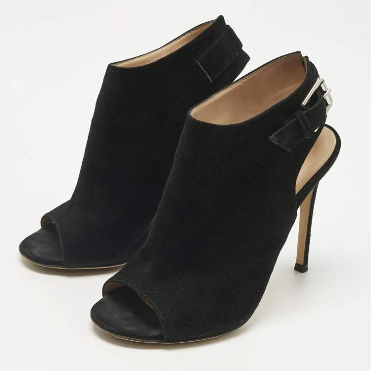 Pre Owned Gianvito Rossi Black Suede Open Toe Slingback Sandals Size 37