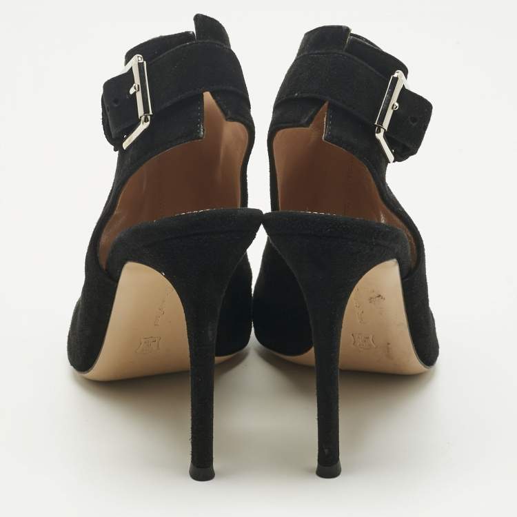 Pre Owned Gianvito Rossi Black Suede Open Toe Slingback Sandals Size 37