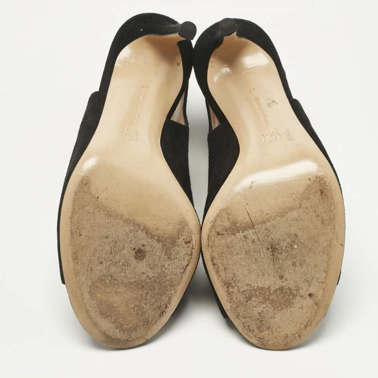 Pre Owned Gianvito Rossi Black Suede Open Toe Slingback Sandals Size 37