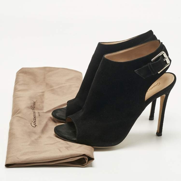 Pre Owned Gianvito Rossi Black Suede Open Toe Slingback Sandals Size 37