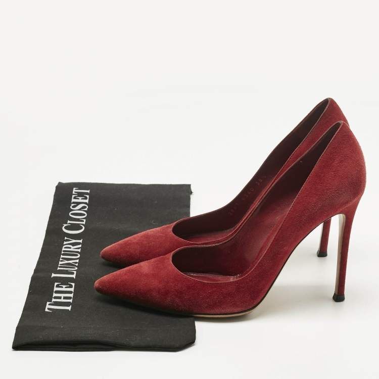 Pre Owned Gianvito Rossi Burgundy Suede Pointed Toe Pumps Size 38.5