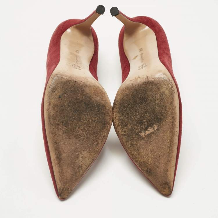Pre Owned Gianvito Rossi Burgundy Suede Pointed Toe Pumps Size 38.5