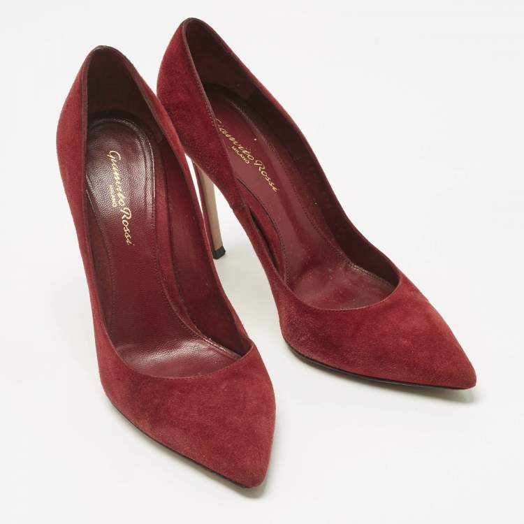 Pre Owned Gianvito Rossi Burgundy Suede Pointed Toe Pumps Size 38.5