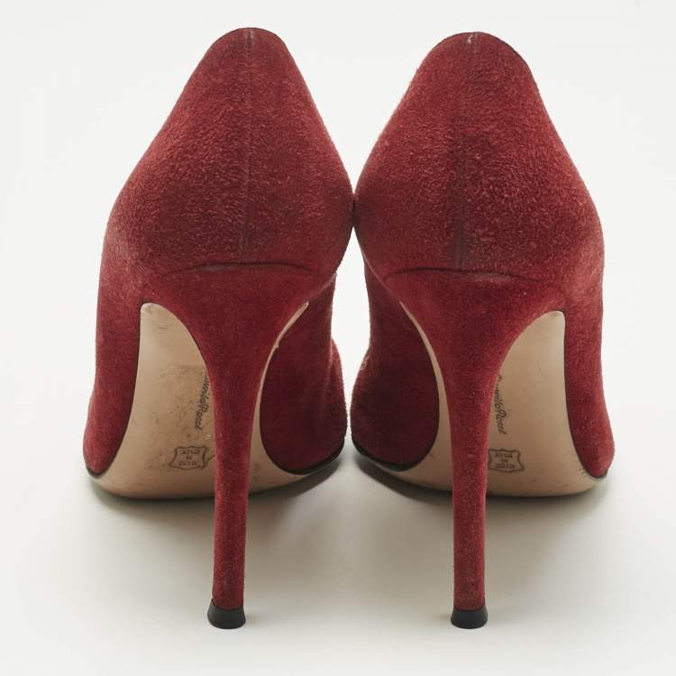 Pre Owned Gianvito Rossi Burgundy Suede Pointed Toe Pumps Size 38.5