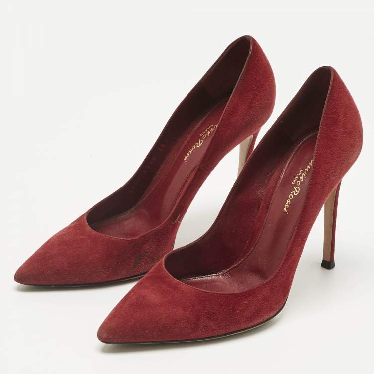 Pre Owned Gianvito Rossi Burgundy Suede Pointed Toe Pumps Size 38.5