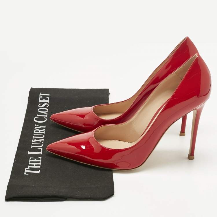 Pre Owned Gianvito Rossi Red Patent Leather Gianvito Pointed Toe Pumps Size 40