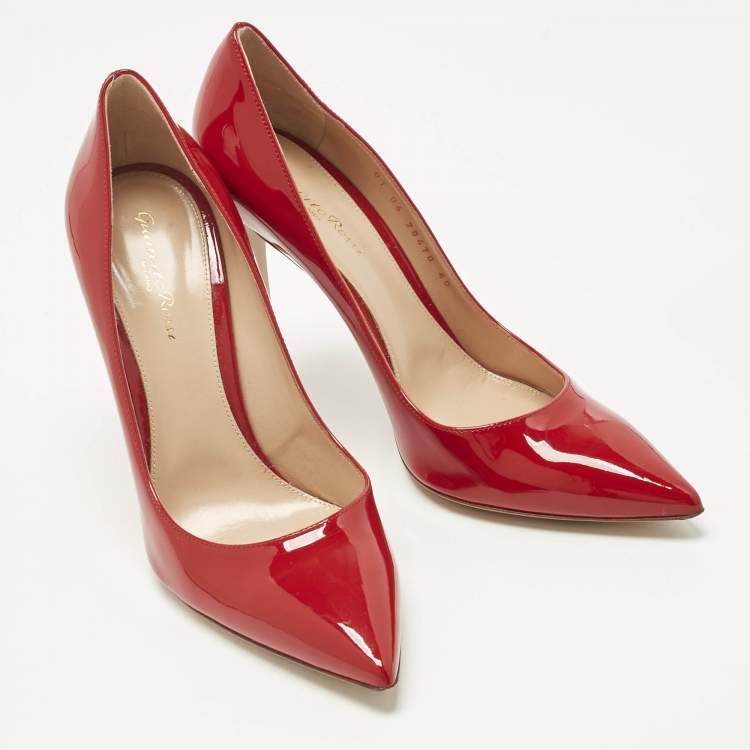 Pre Owned Gianvito Rossi Red Patent Leather Gianvito Pointed Toe Pumps Size 40