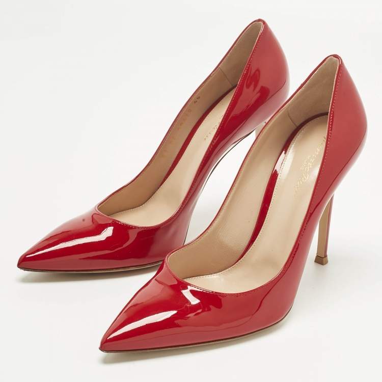 Pre Owned Gianvito Rossi Red Patent Leather Gianvito Pointed Toe Pumps Size 40
