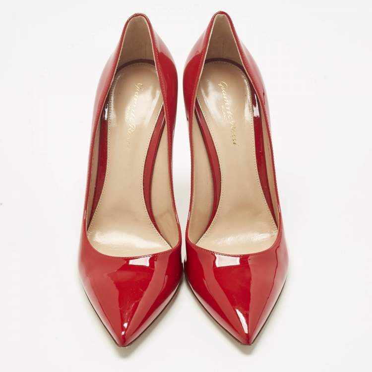Pre Owned Gianvito Rossi Red Patent Leather Gianvito Pointed Toe Pumps Size 40