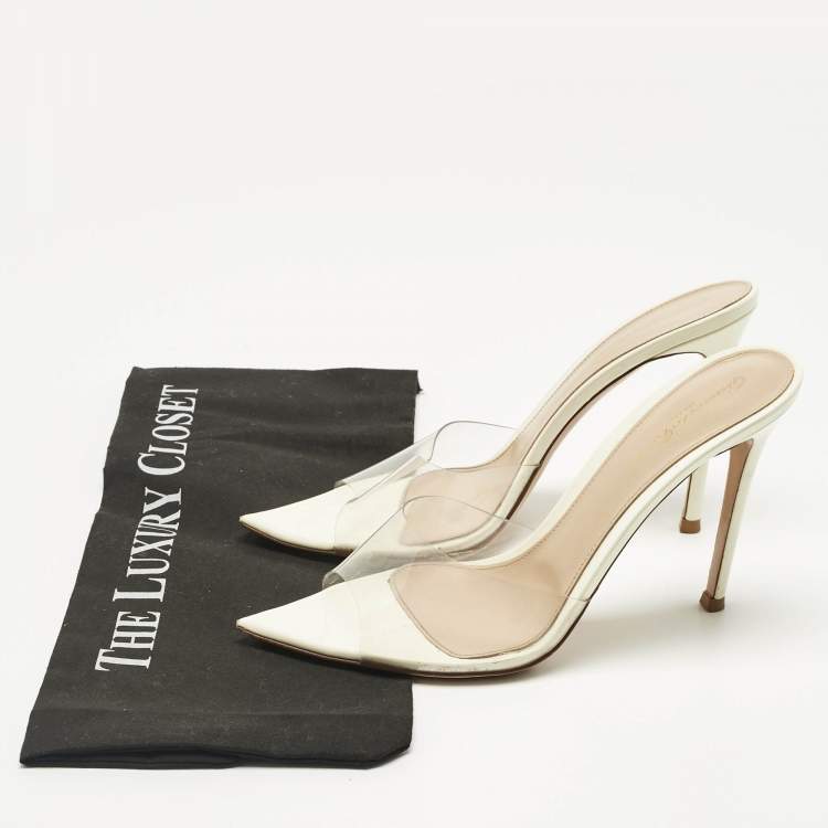 Pre Owned Gianvito Rossi Transparent/White PVC Elle Slide Sandals Size 39