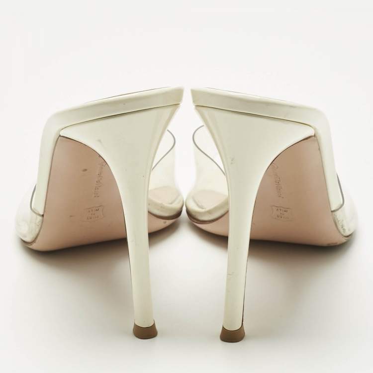 Pre Owned Gianvito Rossi Transparent/White PVC Elle Slide Sandals Size 39