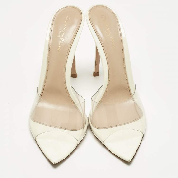 Pre Owned Gianvito Rossi Transparent/White PVC Elle Slide Sandals Size 39