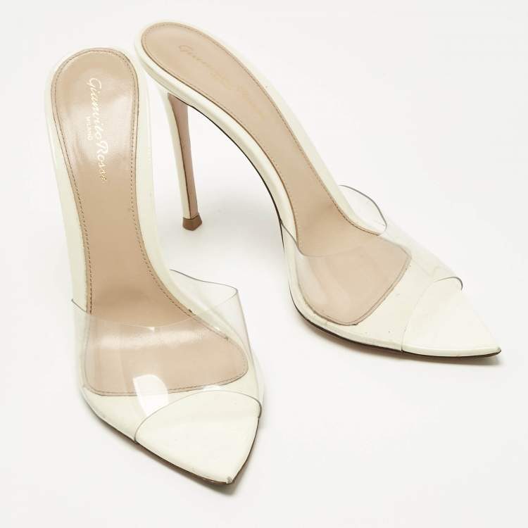Pre Owned Gianvito Rossi Transparent/White PVC Elle Slide Sandals Size 39