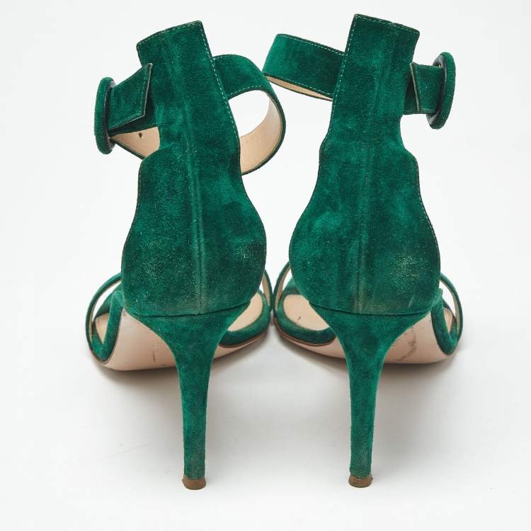 Pre Owned Gianvito Rossi Green Suede Portofino Ankle Strap Sandals Size 41