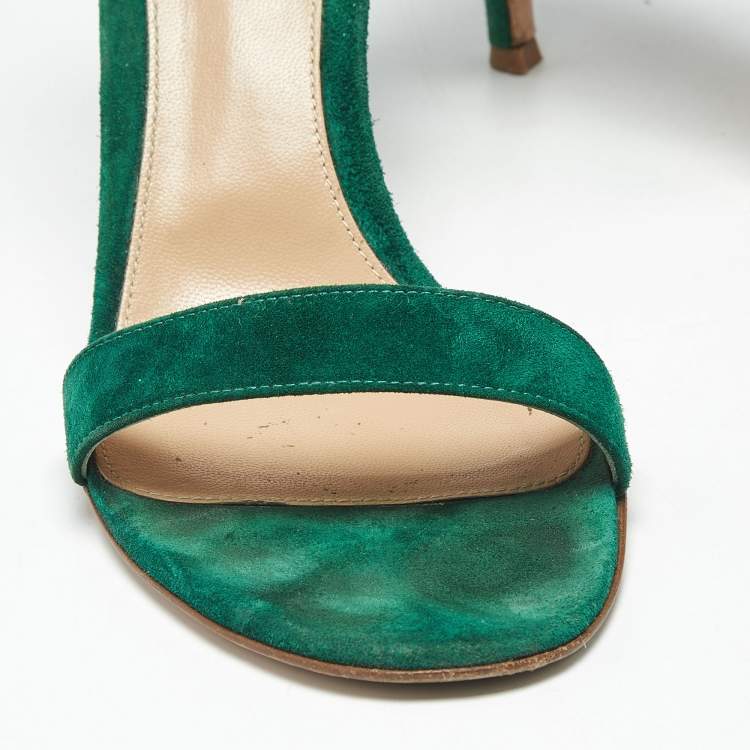 Pre Owned Gianvito Rossi Green Suede Portofino Ankle Strap Sandals Size 41