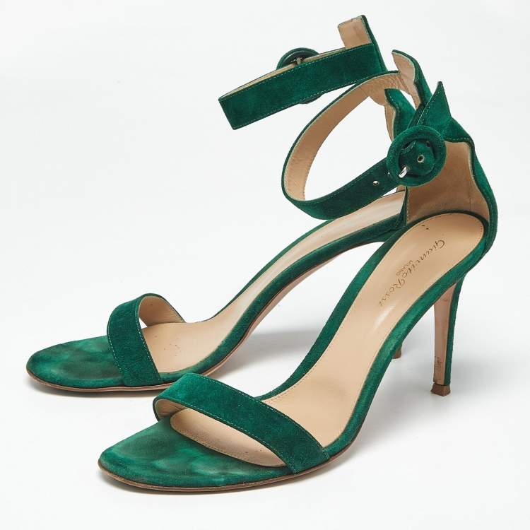 Pre Owned Gianvito Rossi Green Suede Portofino Ankle Strap Sandals Size 41