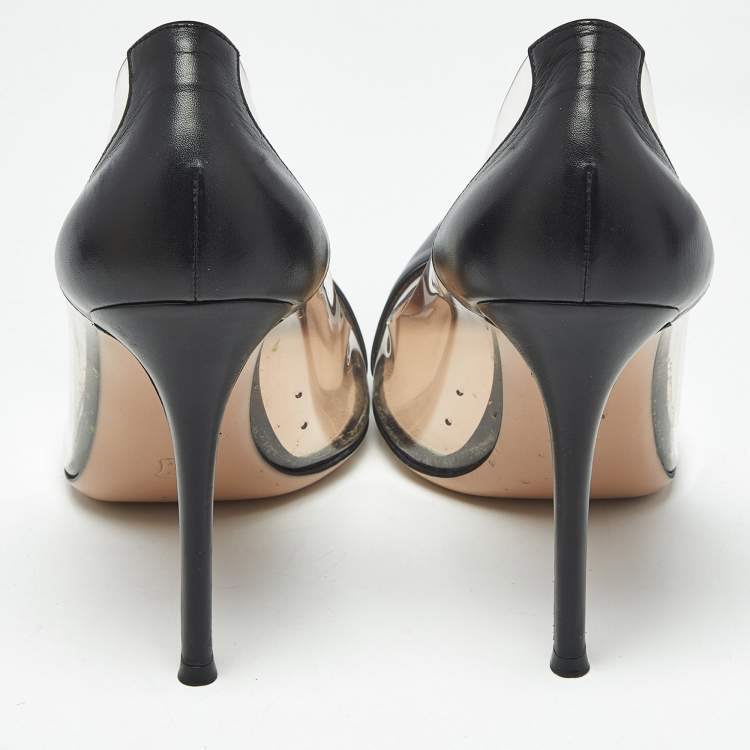 Pre Owned Gianvito Rossi Black Leather and PVC Plexi Pumps Size 40.5