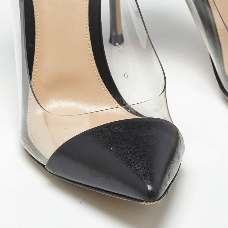 Pre Owned Gianvito Rossi Black Leather and PVC Plexi Pumps Size 40.5