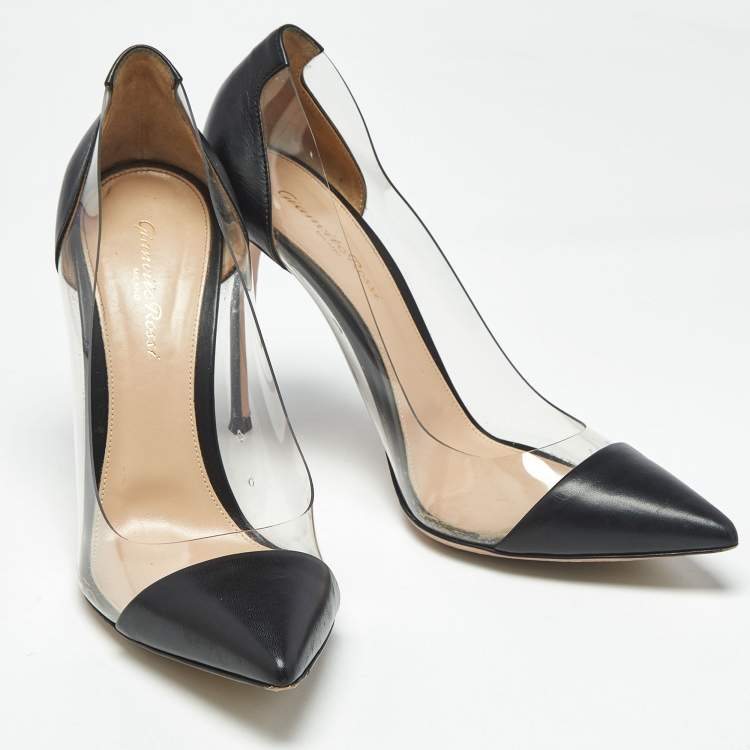 Pre Owned Gianvito Rossi Black Leather and PVC Plexi Pumps Size 40.5