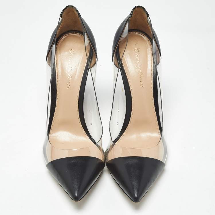 Pre Owned Gianvito Rossi Black Leather and PVC Plexi Pumps Size 40.5
