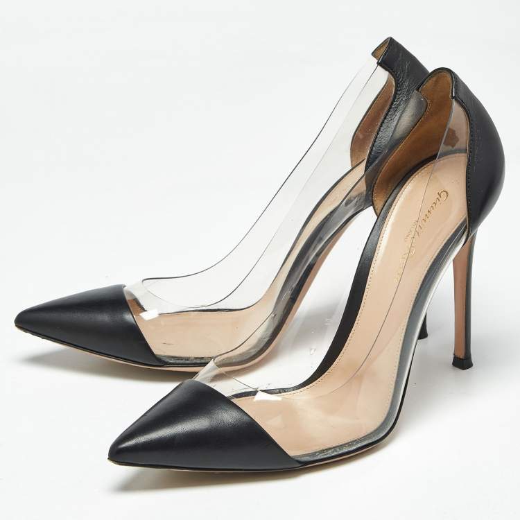 Pre Owned Gianvito Rossi Black Leather and PVC Plexi Pumps Size 40.5