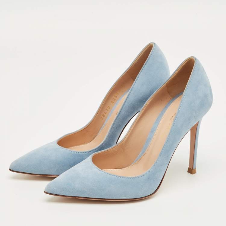 Pre Owned Gianvito Rossi Blue Suede Gianvito 85 Pumps Size 34