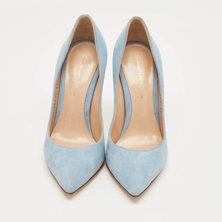 Pre Owned Gianvito Rossi Blue Suede Gianvito 85 Pumps Size 34