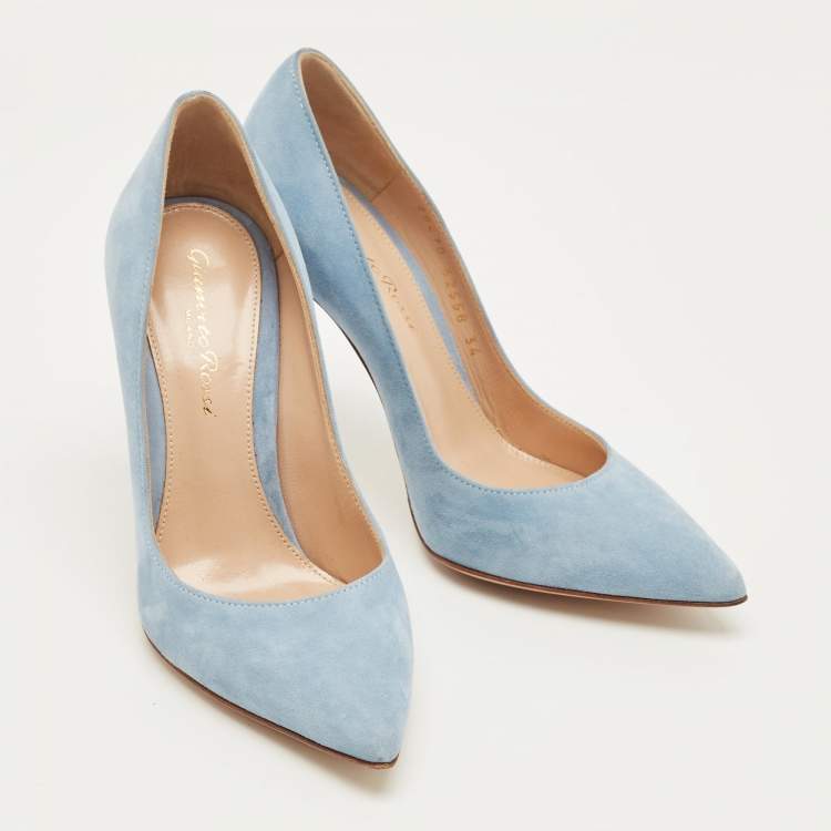 Pre Owned Gianvito Rossi Blue Suede Gianvito 85 Pumps Size 34